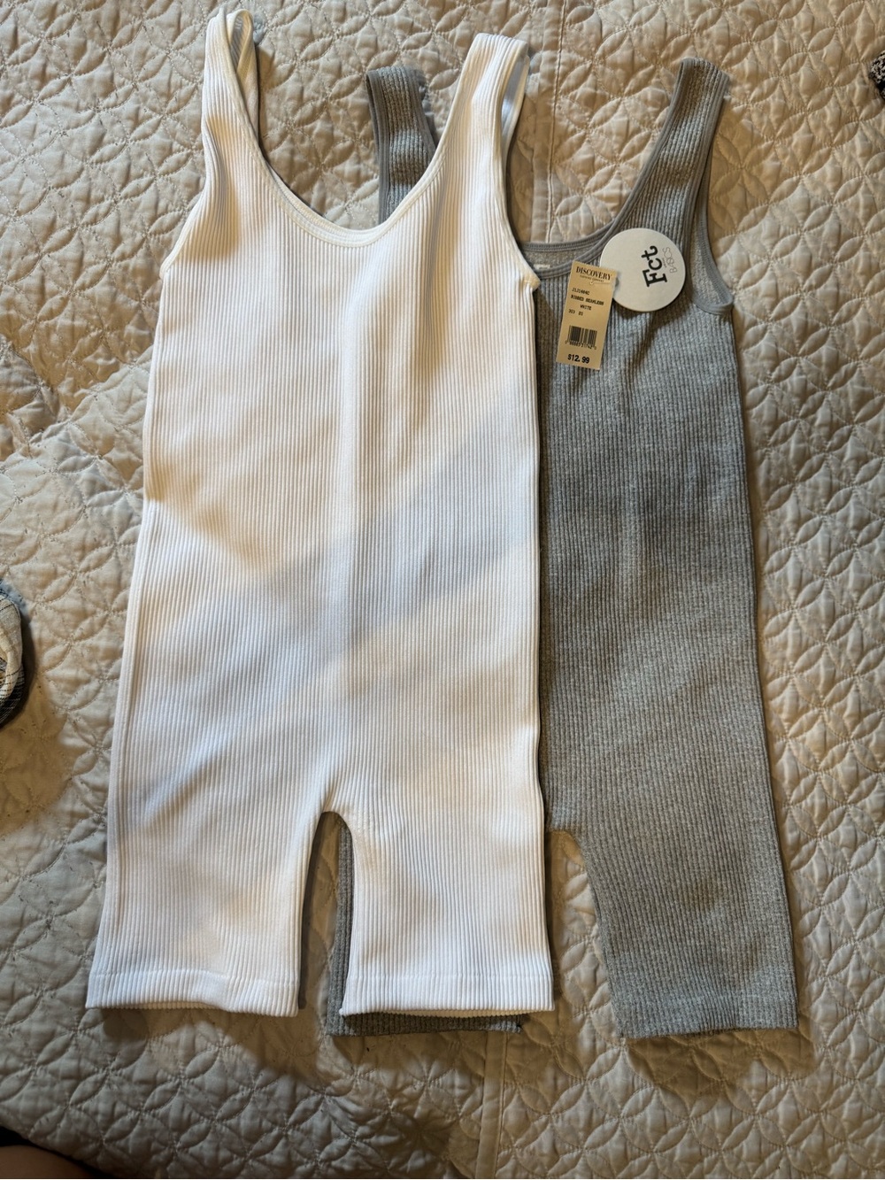 Discovery Women's Ribbed Sleeveless Jumpsuit Romper in White and Gray